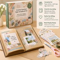 Kit de scrapbooking créatif en papier assorti avec boîte, offrant des fournitures pour album de souvenirs et des outils de décoration de journal pour l'affichage en magasin