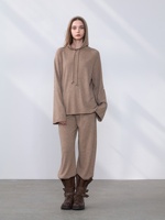 Pull à capuche ample décontracté 100 % cachemire pur pour femme, anti-plis, respirant, doux, chaud, coupe ample, côtelé pour l'hiver