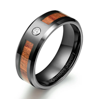 Bague de mode pour hommes Bague de mariage en carbure de tungstène à bord biseauté noir de 8mm Bague de mariage en tungstène avec incrustation de zircon Bague de mariage en bois de tungstène
