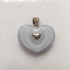 Pendentif en forme de cœur en jade lavande traité, argent 925 - Product Image 1