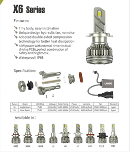 인도 시장에서 잘 팔리는 X6 자동차 LED 헤드라이트 45W/벌브, 90W/세트 5000루멘 캔버스 맞춤형 자동차 LED 헤드라이트 고급형 - Product Image 4