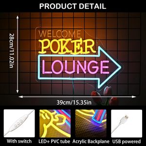 Welcome Poker Lounge Letreros Neon LED dimmable USB powered ambient <b>light</b> store <b>window</b> decoration <b>light</b> street indicator <b>light</b> - Product Image 1