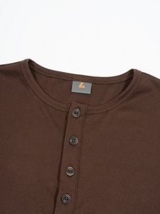 Wholesale Supply High Quality <strong>Tshirt</strong> for Men Custom Printed Oversized Knitted Fabric Relaxed Loose <strong>Henley</strong> Long Sleeve T Shirt - Product Image 3