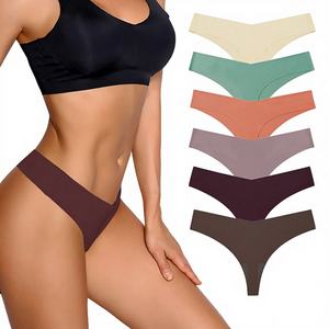 Culotte T-back sexy taille basse style européen et américain en soie glacée, sensation seconde peau, sans couture, entrejambe en coton, respirante, séchage rapide, grande taille - Product Image 1