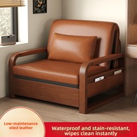 Chinesischer Stil Konvertierbares Sofa-Bett mit Kiefernholzrahmen, Faltbar, Ausziehbar, Push-Pull-System, Hochdichter Schaumstoff für Kleine Wohnungen