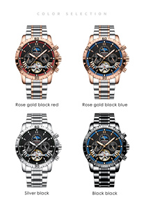 Reloj <span class=keywords><strong>de</strong></span> Pulsera POEDAGAR 1410 Casual con Movimiento Mecánico Automático Tourbillon, Correa <span class=keywords><strong>de</strong></span> Acero Inoxidable, Fase Lunar, Reloj para Hombre - Product Image 2
