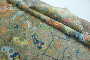 พรมขนสัตว์อูชักสีเขียวมะกอกทำมือ: ตกแต่งด้วยสีสันสดใส สไตล์ยุโรปเพื่อการตกแต่งพื้นบ้านอย่างมีระดับ - Product Image 5