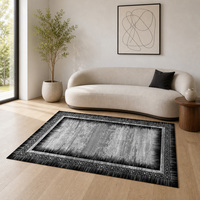 Tapis de sol personnalisé en velours noir et gris, imprimé, antidérapant, doux, pour salon, tapis moderne à bordures géométriques, décoration d'intérieur, grand format
