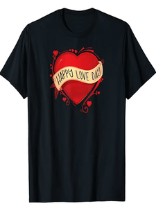 T-Shirt da Uomo per San Valentino con Stampa Cuore Rosso e Freccia, Girocollo, Manica Corta, Casual, in Jersey di Cotone, Vestibilità Regolare, Logo Frontale - Product Image 1