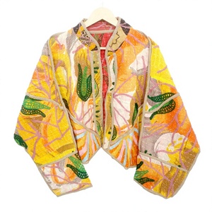 Handcrafted Unisex 100% Cotton Quilted Breathable Printed Bohemian <b>Kantha</b> Kimono <b>Jacket</b> Eco-Friendly Winter Vintage Floral - Product Image 1