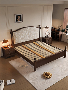 Cama King Size <span class=keywords><strong>de</strong></span> Diseño Europeo Moderno, Estructura <span class=keywords><strong>de</strong></span> Madera <span class=keywords><strong>de</strong></span> Pino Sólido Ecológica, Muebles <span class=keywords><strong>de</strong></span> Madera para Dormitorio Doble, Cama Suave con Tapicería <span class=keywords><strong>de</strong></span> Tela - Product Image 4