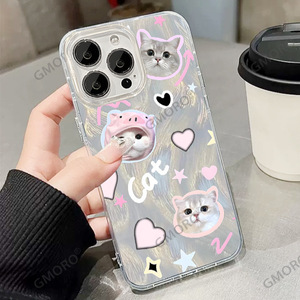 เคสโทรศัพท์มือถือแบบแข็งลายการ์ตูนแมวพิมพ์ลายขนนกโปร่งแสงรูใหญ่ ป้องกันการกระแทก สำหรับผู้หญิง - Product Image 2