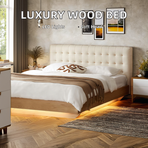 <span class=keywords><strong>Letto</strong></span> Moderno in <span class=keywords><strong>Legno</strong></span> di Quercia Massiccio con <span class=keywords><strong>Testiera</strong></span> Imbottita, Striscia LED e Illuminazione, Durevole e Confortevole, per Camera da <span class=keywords><strong>Letto</strong></span> Matrimoniale e Queen Size - Product Image 2