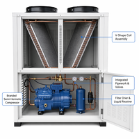 Condenseur à air de type V OEM avec séparateur d'huile, filtre déshydrateur et jauge de niveau pour entrepôt frigorifique commercial extérieur
