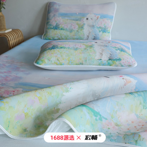 1688 X Ice <b>Silk</b> Mat Set 1.5m 1.8m Cooling Summer Bedding Fitted <b>Sheet</b> Spring Flowers Design - Product Image 4