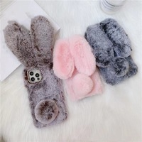 Coque de téléphone en peluche avec oreilles de lapin mignonnes, rembourrée en coton PP chaud, pour iPhone 16 Pro Max, 15 Max, 14 Pro