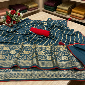 Meilleure vente Saree indien traditionnel classique exclusif robe Dhola en soie avec motif d'éléphant imprimé en aluminium directement de l'Inde - Product Image 2