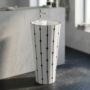 Lavabo sur pied monobloc en céramique rouge, design moderne, avec mitigeur Jeker - Product Image 2