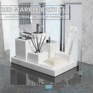 Ensemble de salle de bain six pièces en marbre rouge de luxe fait à la main et personnalisé accessoires de vanité avec porte-savon pour spa ou usage domestique - Product Image 2