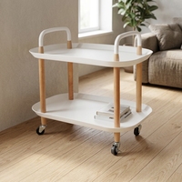 Chariot de rangement mobile moderne en plastique et bois pour usage domestique, à roulettes, multi-niveaux, pour chambre, cuisine, salle de bain