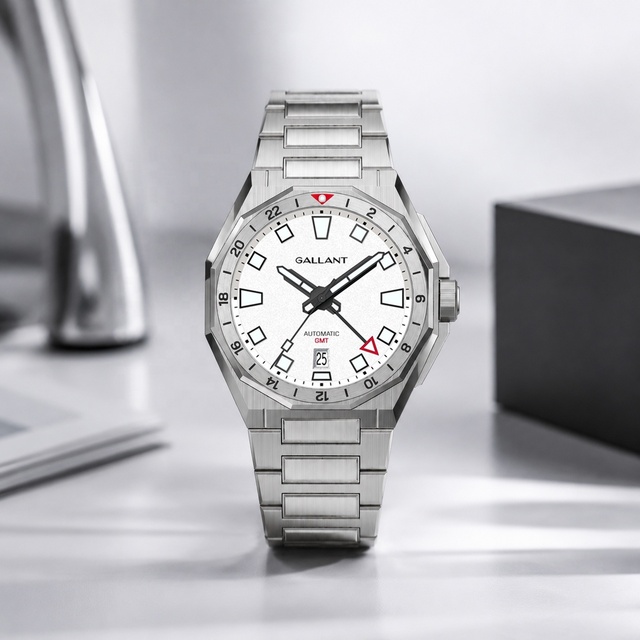 Dual Time GMT Watch Men Stainless Steel Automatic Mechanical Luminous Waterproof Travel Sports Wristwatch