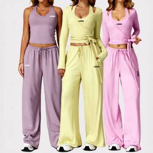 OEM Gym Women Wrap Long Sleeve Top Active Wear Sets <b>Yoga</b> Clothes <b>Plus</b> <b>Size</b> Running Tank Top Vest <b>Pants</b> Casual Lounge Sportswear - Product Image 1