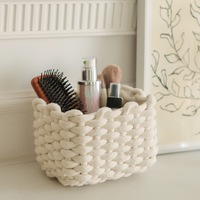 Panier de rangement multifonctionnel en coton tissé pour la cuisine et la salle de bain, décoration intérieure, utilisation sur le bureau, rangement pour masques faciaux, cosmétiques, collations