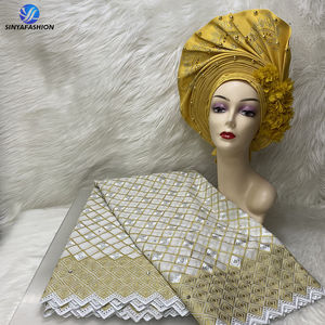 Nouveau Design 2023 Offre Spéciale femmes coton dentelle avec écharpe belles dames Headtie et suisse Voile dentelle tissu avec des pierres - Product Image 5