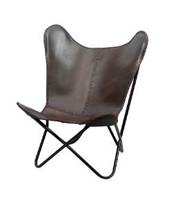 Fauteuil d'appoint papillon en cuir marron contemporain, siège en cuir souple, durable, pliable, meuble élégant pour chambre à coucher, appartement - Product Image 1