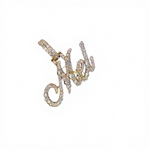 14K Solid Gold Cursive Initial Letter <b>Name</b> Pendant <b>Custom</b> Iced Charms <b>Necklace</b> Lab Grown Brilliant Cut Diamond Micro Pave - Product Image 3