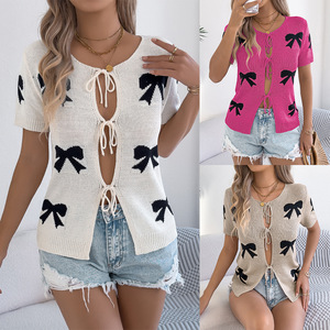 Suéter <span class=keywords><strong>de</strong></span> <span class=keywords><strong>Punto</strong></span> con Lazo y Bloques <span class=keywords><strong>de</strong></span> Color, Estilo Casual y Sexy, Primavera/Verano 2026, Cárdigan para <span class=keywords><strong>Mujer</strong></span> - Product Image 2