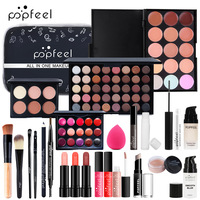 Palette de fards à paupières tout-en-un, rouge à lèvres liquide longue tenue, mascara, éponge, coffret cadeau de maquillage beauté à prix réduit