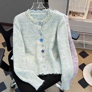 Cardigan en tricot à col rond et manches longues pour femme, coupe ample, anti-boulochage, printemps-automne, Dongguan Dalang - Product Image 1