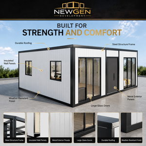 บ้านสำเร็จรูปสมัยใหม่ Newgen Development แบบโมดูลาร์ ผนังแซนด์วิช พร้อมเข้าอยู่ สีเทาเข้ม โครงสีดำ - Product Image 4
