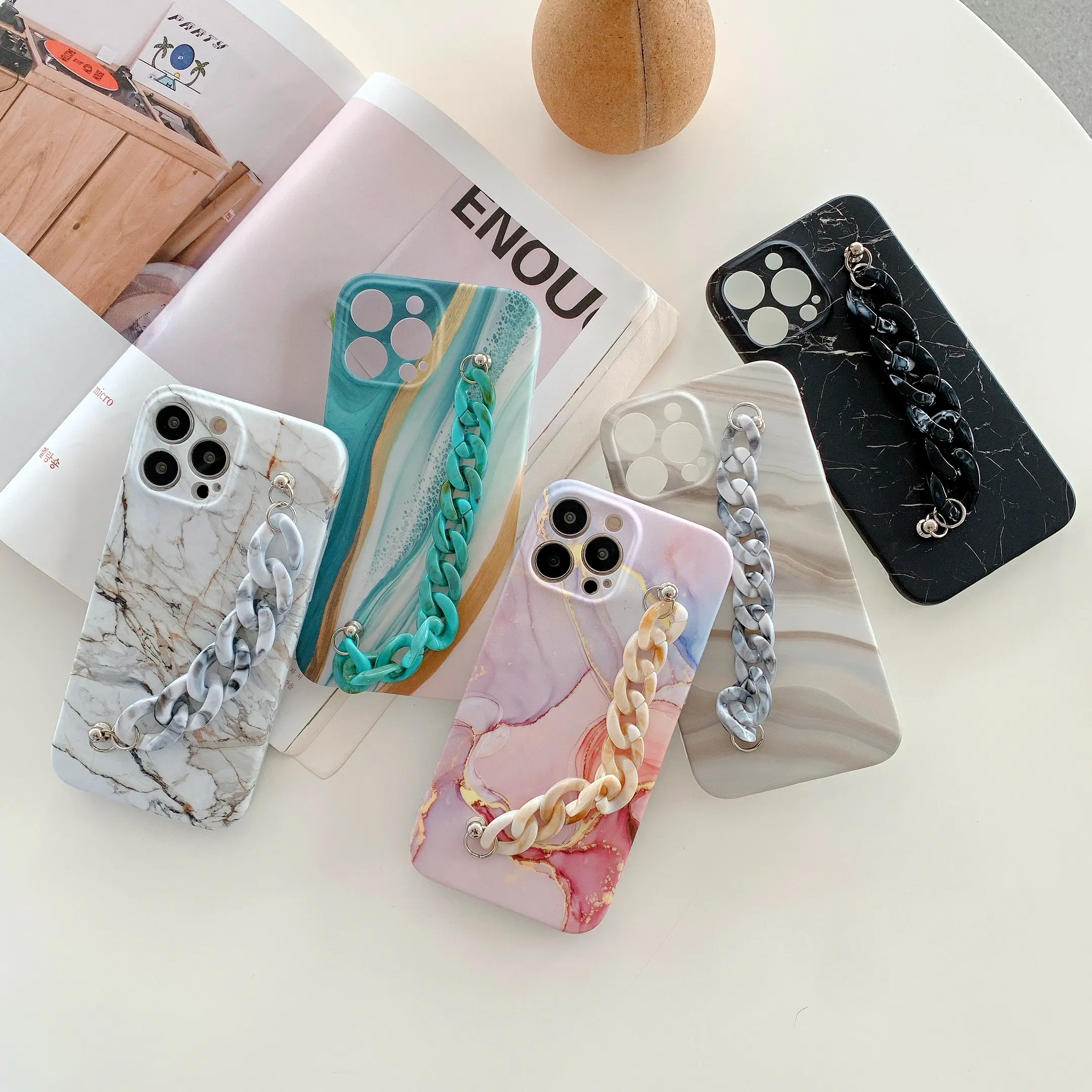 IMD Marble Mobile Cell Phone Case for iPhone 14 13 TPU PC Marble Phone Case for iPhone 13 Pro Case with Hand Strap