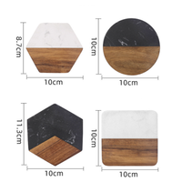Ensemble de dessous-de-verre hexagonaux, ronds et carrés en marbre blanc naturel et bois d'acacia, résistants à la chaleur, pour la maison, la cuisine et le bar