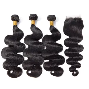 Top Quality Malaysian Body Wave Bundles With Closure 3 Bundles With Closure Unprocessed virgin hair in natural color
