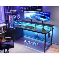 Bureau de jeu en bois durable de 59 pouces, table d'ordinateur réversible peu encombrante avec support d'écran ergonomique réglable et convertible