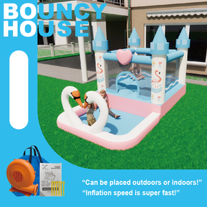 Château gonflable couleur bloc <span class=keywords><strong>rose</strong></span> blanc bleu avec ballon de trampoline et <span class=keywords><strong>piscine</strong></span> d'eau pour une utilisation intérieure ou extérieure - Product Image 1