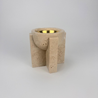 Diffuseur d'huiles essentielles et porte-bougie en polyrésine, style mid-century moderniste, imitation marbre travertin sculpté vintage