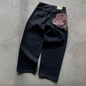 Wholesale Custom Heavyweight Distressed Embroidered Casual Breathable Woven Men's Denim Pants Washed Straight Leg <b>Jeans</b> - Product Image 4