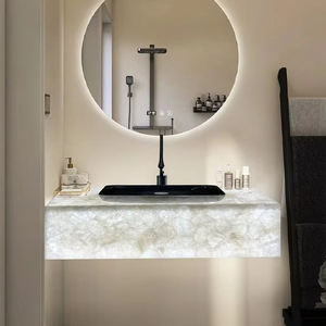 Comptoir de salle de bain et de cuisine en pierre d'onyx, marbre, cristal blanc, quartz, translucide, simple, personnalisé et luxueux - Product Image 2