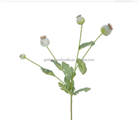 Bunga Poppy Sutra Buatan 4 Kepala dengan Buah Poppy, Dekorasi Natal, Tahun Baru, Halloween