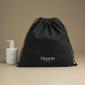 Sac de rangement en coton noir écologique de grande taille avec cordon de serrage et logo, emballage cadeau réutilisable en coton, pochette pour vêtements - Product Image 3