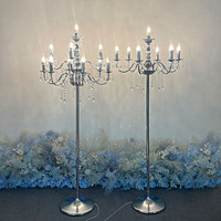 Lampadaire Doré en Cristal, Grand Modèle Vintage, 6 Lumières, Style Ferme, Élégant Candelabre d'Angle pour Salon et Bureau