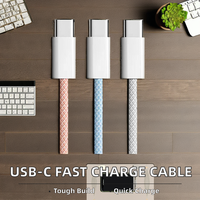 Câble USB-C vers USB-C en nylon tressé avec conducteur en cuivre pur 60W, charge rapide 3A/5A pour iPhone 15/16, ordinateur et appareil photo