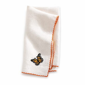 Embroidered <b>Butterfly</b> Cloth Napkin White Dinner Tablecloth Decorative Dinner Napkin Scalloped Edge for Home <b>Dining</b> - Product Image 1