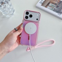 Coque de téléphone translucide avec bracelet dégradé de couleur pour iPhone 18 17 Pro Max, compatible avec la charge sans fil, magnétique et antichoc
