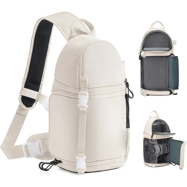 Leather Camera Sling Crossbody Shoulder Bag with Zipper Closure for Digital SLR Non-Reflective Photography