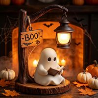 Lanterne de lecture fantôme d'Halloween, mignonne lampe fantôme en résine blanche, décoration intérieure, alimentée par piles, interrupteur à bouton-poussoir, bonne qualité